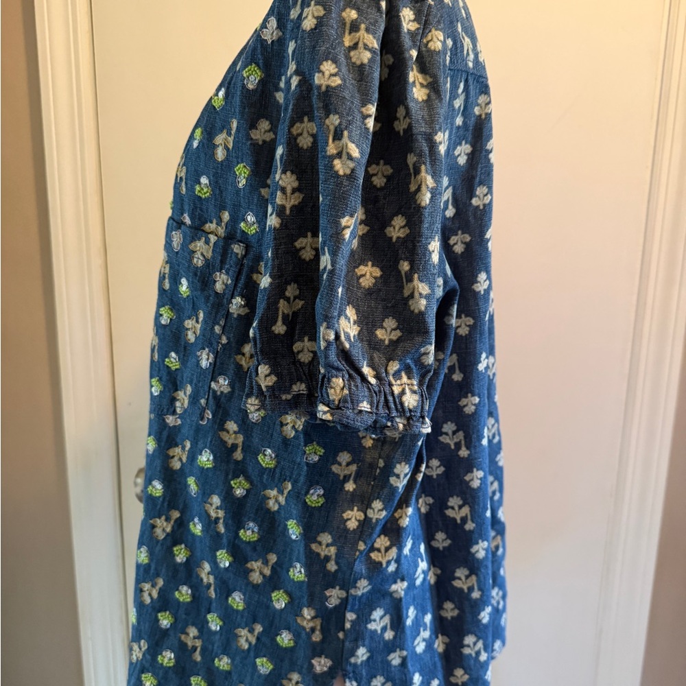 Pilcro by Anthropologie Beaded Detail Floral Denim Women's Top XL - Picture 7 of 11